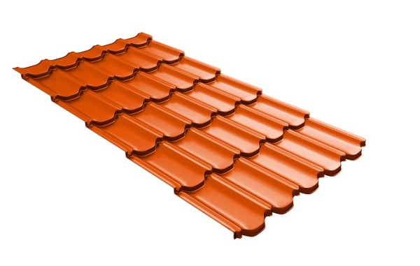 Металлочерепица квинта плюс с 3D резом 0,45 PE RAL 2004 оранжевый купить в Александрове