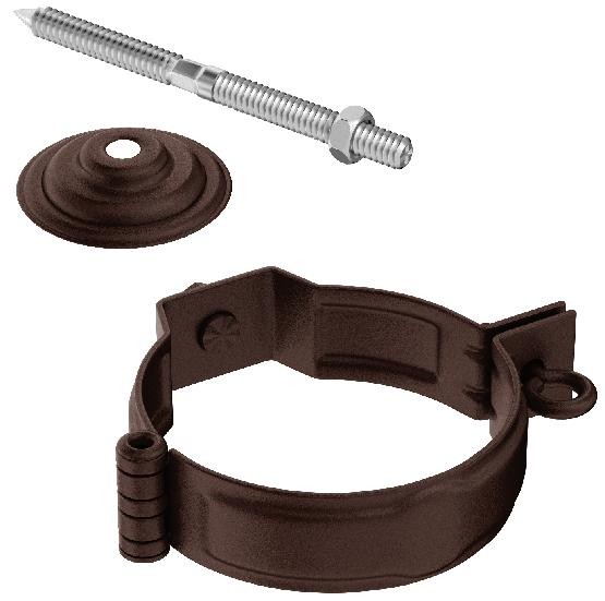 Водосток Aquasistem, Система 125x90 - Декоративный хомут трубы под метиз с комплектом крепления RAL 8017 Коричневый matt купить в Александрове